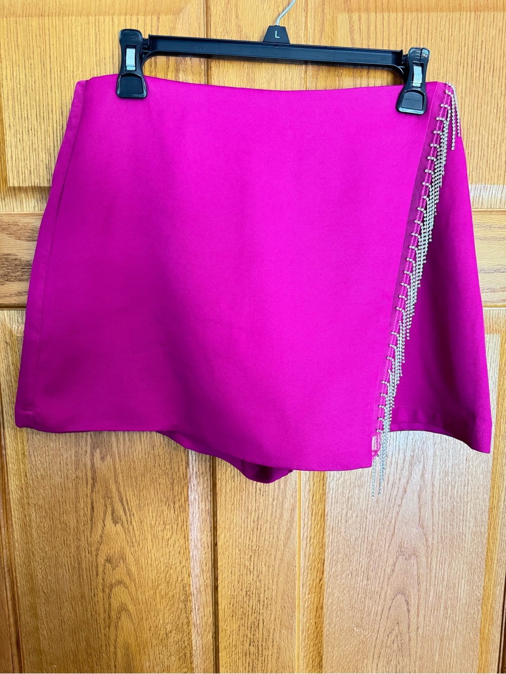 NWT Milk & Honey Hot Pink Rhinestone Tassel Chain Fringe Mini Skort Sz M